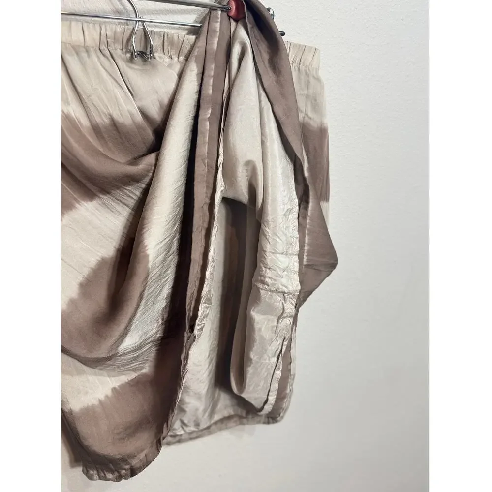 EIleen Fisher Shibori silk skirt Taupe Mocha A line pull on fully lined   XL